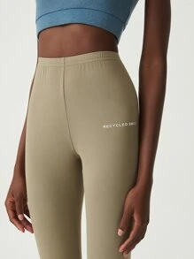 SHEIN Essnce Letter Graphic Leggings - Olive Green - View 6