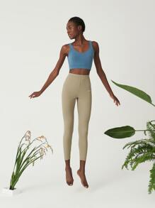 SHEIN Essnce Letter Graphic Leggings - Olive Green - View 7