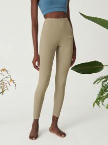 SHEIN Essnce Letter Graphic Leggings - Olive Green - View 8