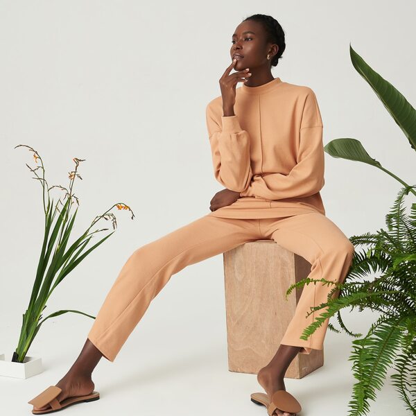 

COTTON BLEND FLARED PANTS, Apricot