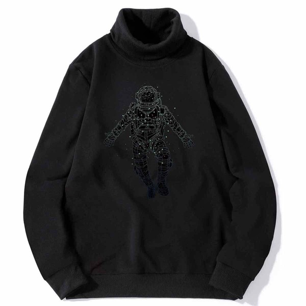 

Men Astronaut Print Turtleneck Sweatshirt, Black