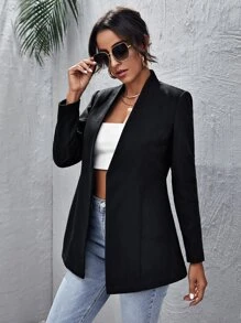 SHEIN Solid Open Front Blazer - Black - View 3