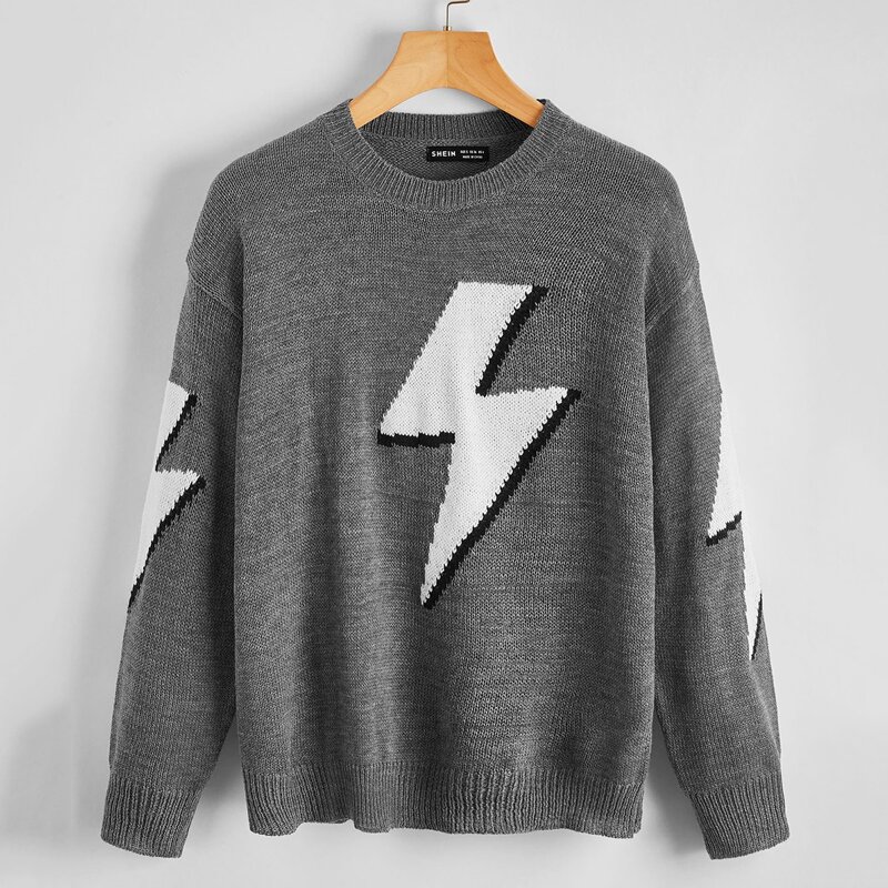 

Drop Shoulder Lightning Sweater, Dark grey