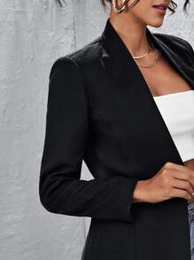 SHEIN Solid Open Front Blazer - Black - View 5