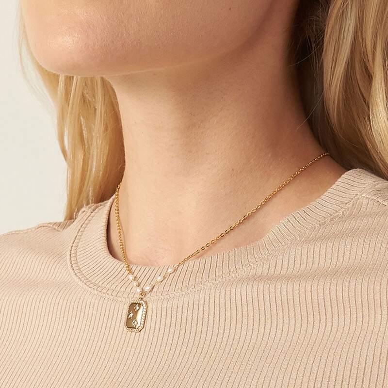 

Rhinestone Geo Charm Necklace, Gold