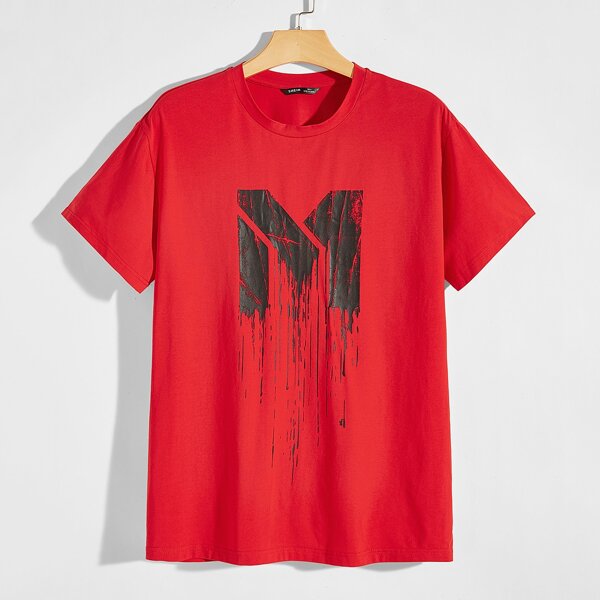 

Men Letter Graphic Drop Shoulder Tee, Red