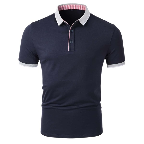 

Men Contrast Trim Polo Shirt, Navy blue