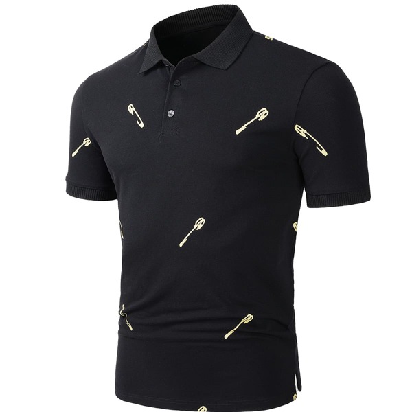 

Men Graphic Print Polo Shirt, Black