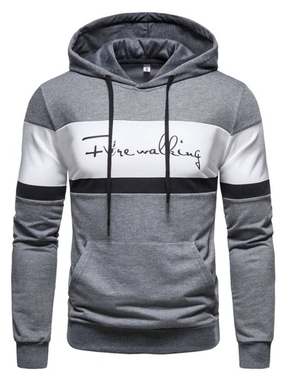 هودي برباط جرافيك بعبارة بلوحة متباين للرجال
