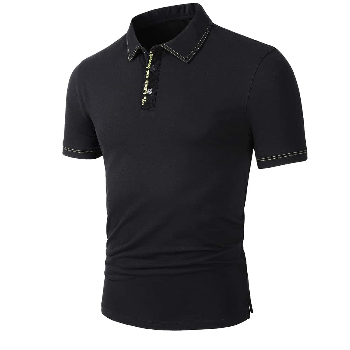 

Guys Slogan Embroidery Button Front Polo Shirt, Black