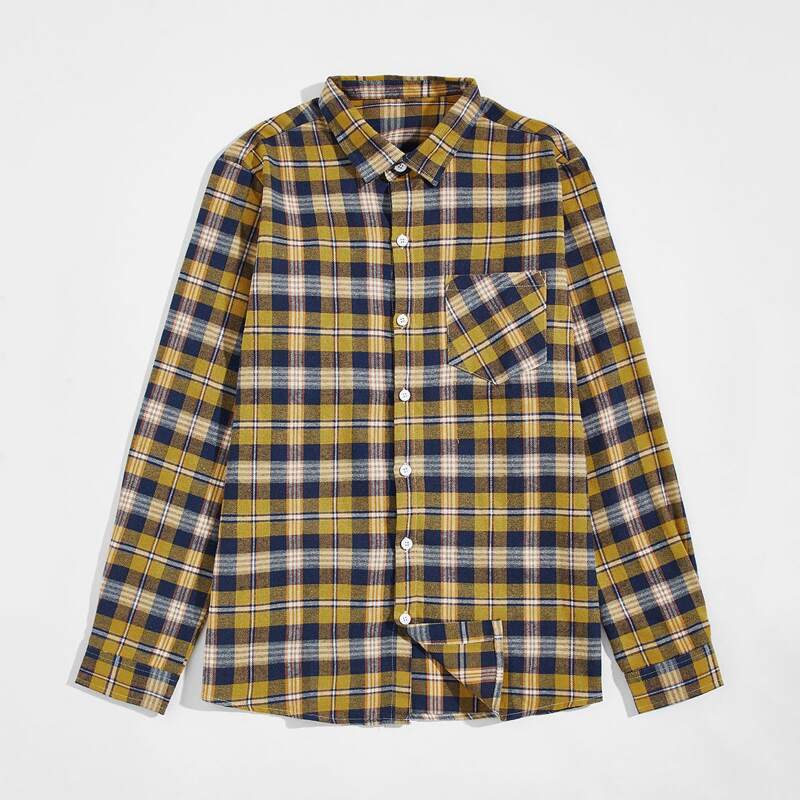 

Guys Pocket Front Plaid Shirt, Multicolor