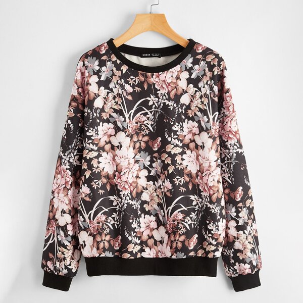 

Drop Shoulder Floral Print Pullover, Multicolor