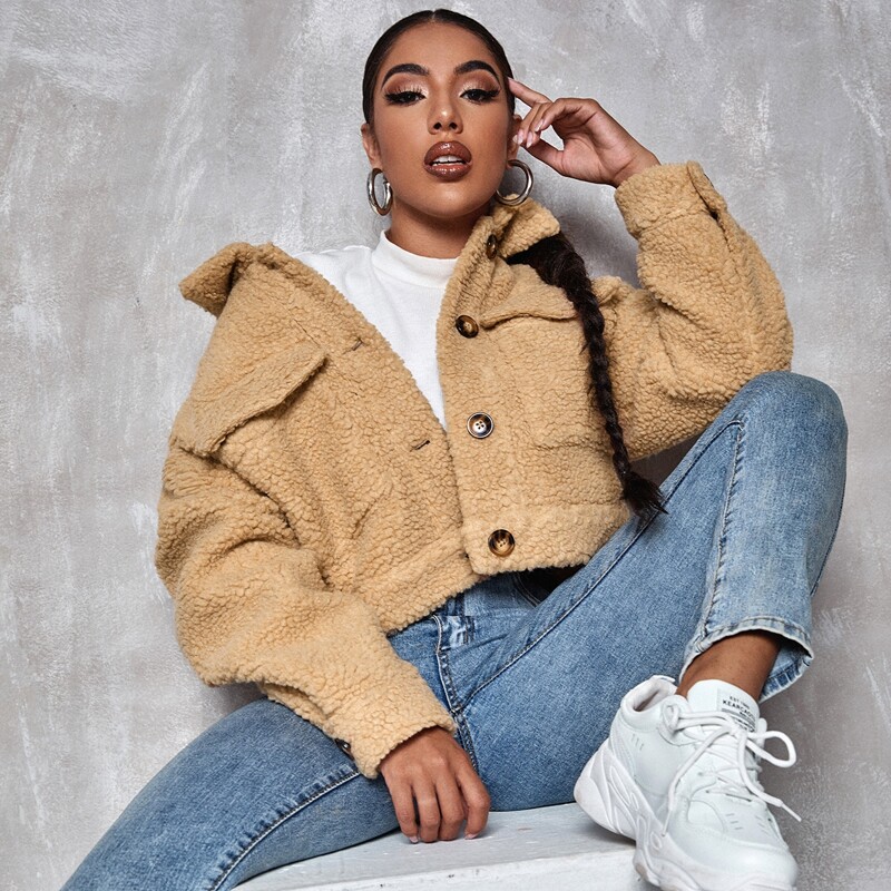 

Flap Pocket Teddy Jacket, Khaki