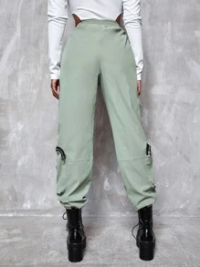 Flap Pocket Zip Detail Cargo Trousers - Mint Green - View 2