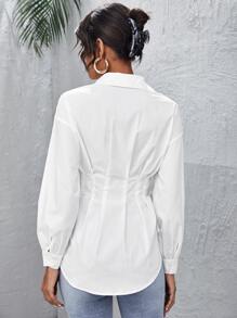 SHEIN Fold Pleated Lantern Sleeve Shirt - White - View 2