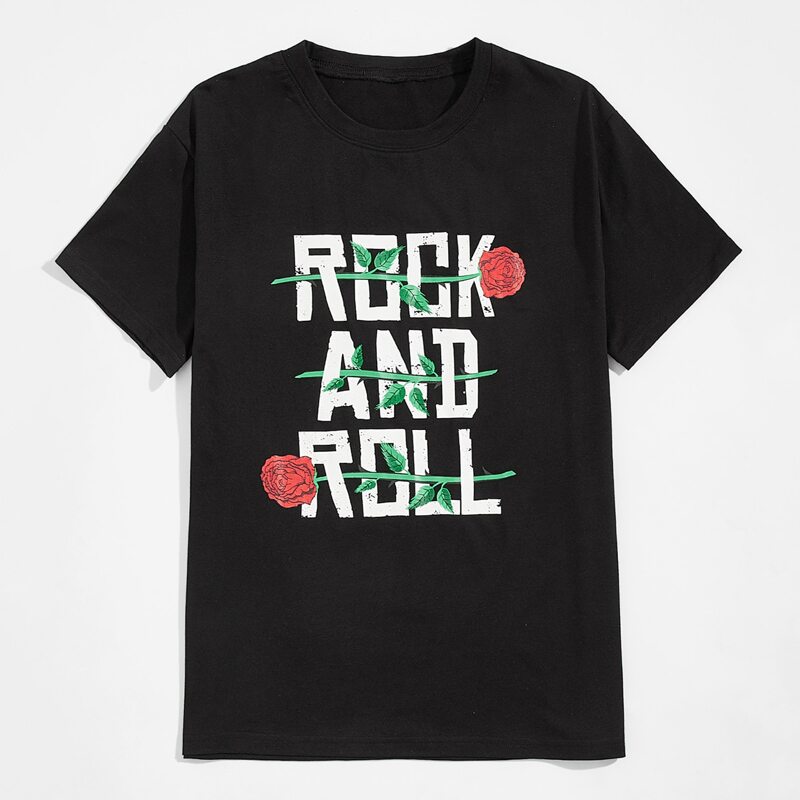 

Guys Floral & Slogan Graphic Tee, Black