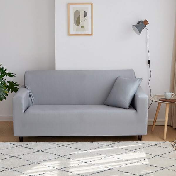 

Solid Color Stretchy Sofa Cover & 1pc Cushion Cover, Light grey
