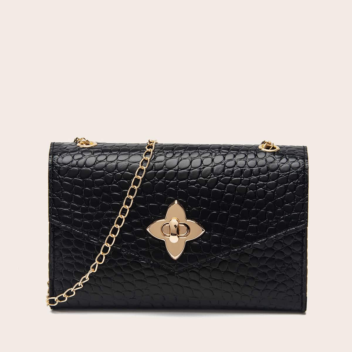 

Crocodile Chain Crossbody Bag, Black