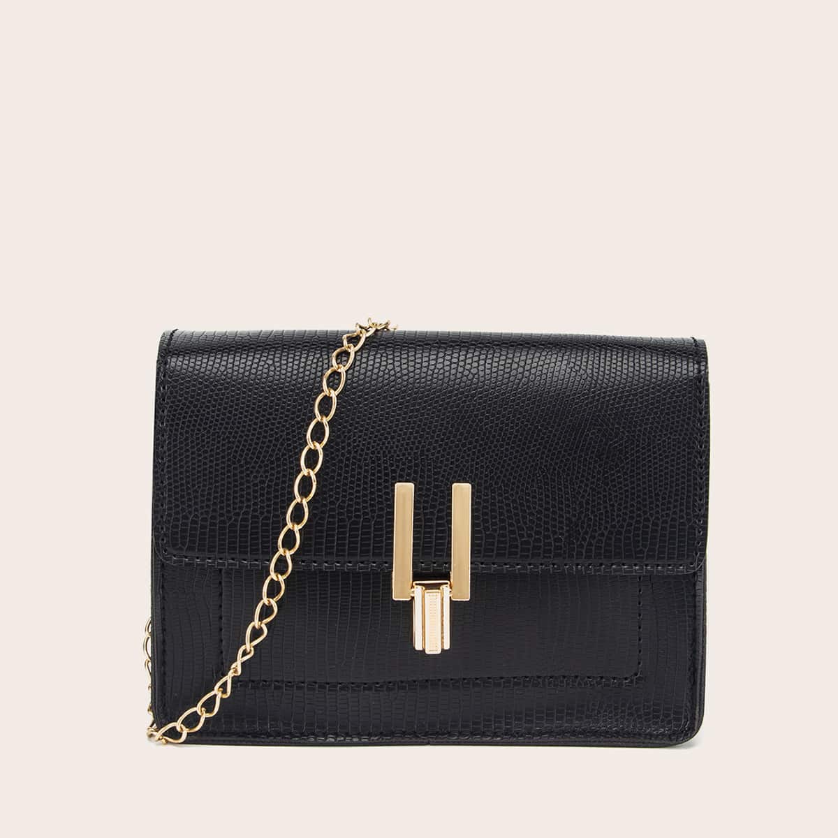 

Textured Chain Crossbody Bag, Black