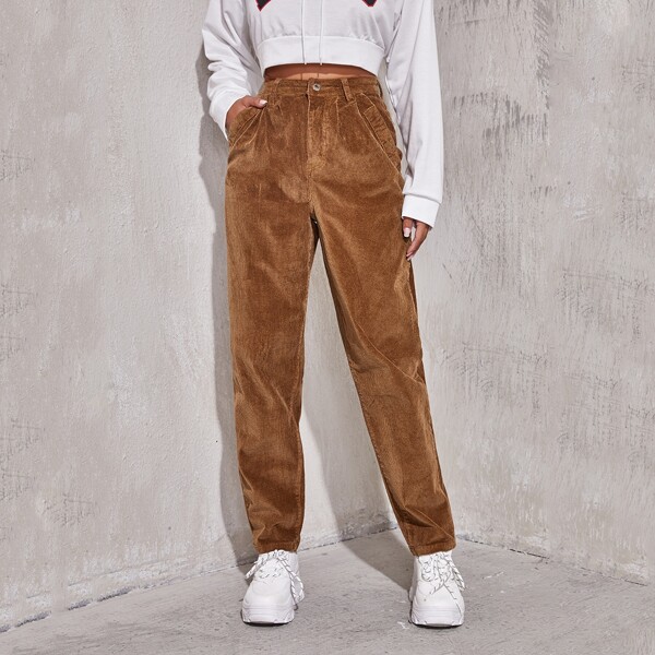 

Corduroy High Waist Straight Pants, Brown