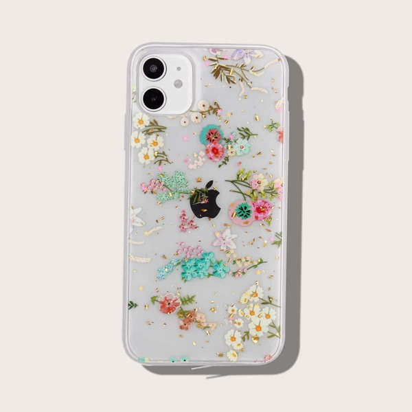 

Прозрачный чехол для iPhone с цветочным принтом, Многоцветный