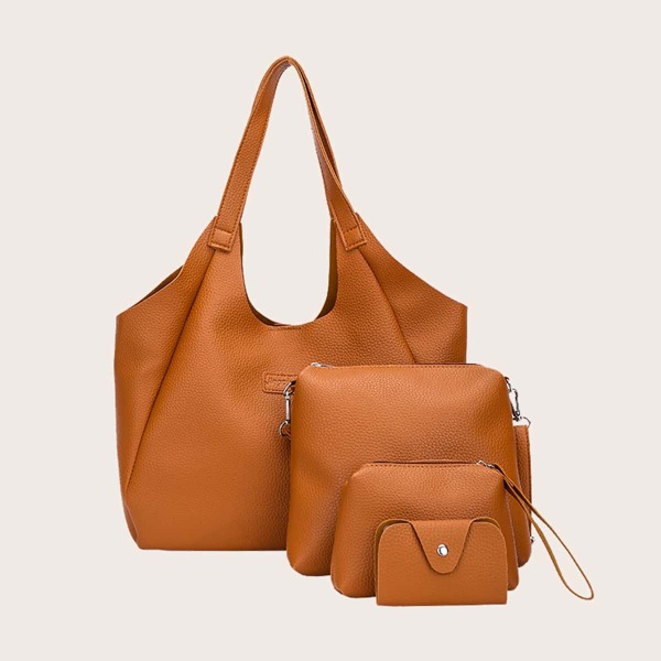 

4pcs Minimalist Tote Bag Set, Brown
