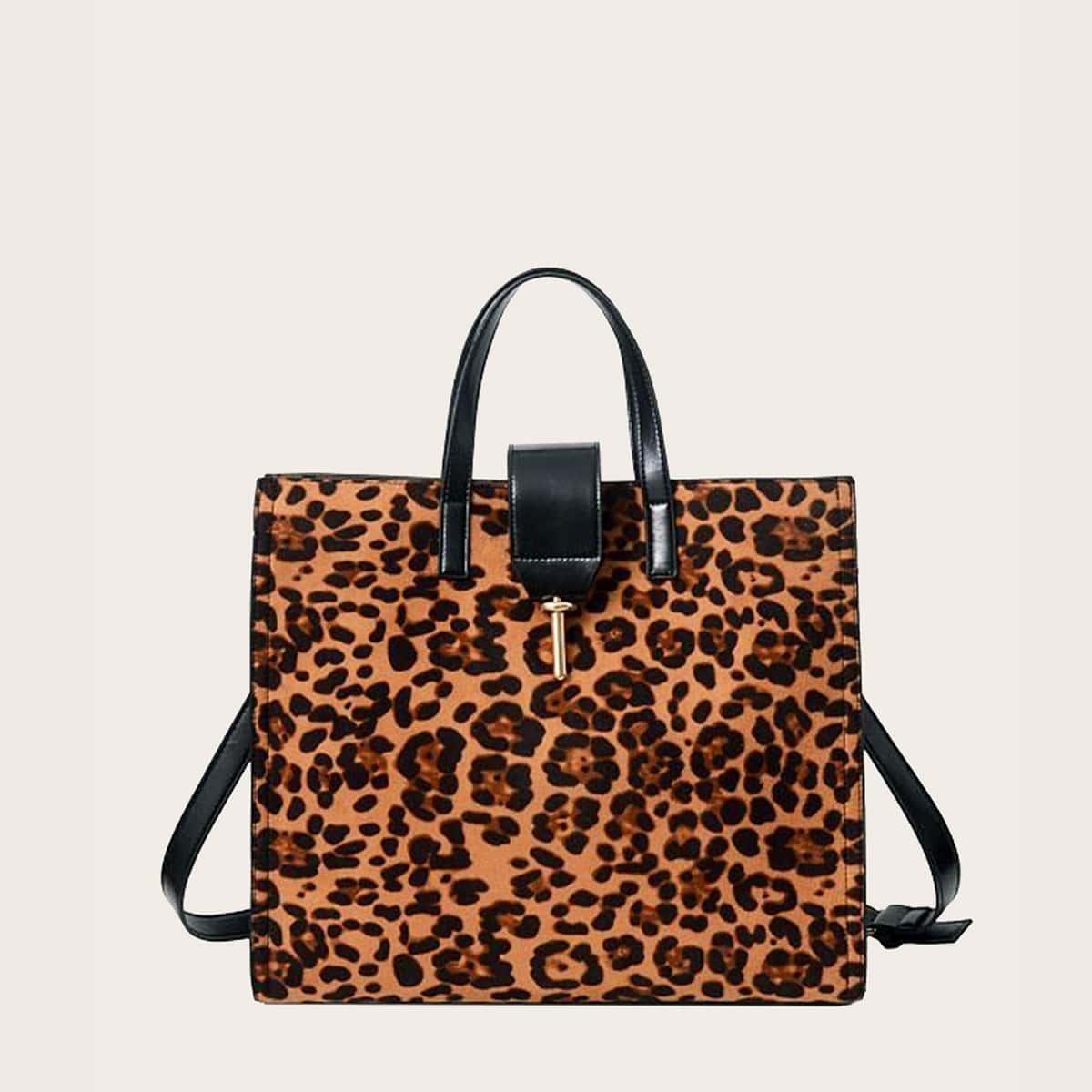 

Leopard Satchel Bag With Inner Pouch, Brown