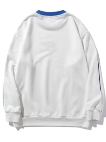 Chillumni 男士日式字母刺绣侧条纹长袖外出运动衫，白色运动衫，日式街头服饰，秋季 - 白色 - 查看 2