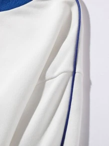 Chillumni 男士日式字母刺绣侧条纹长袖外出运动衫，白色运动衫，日式街头服饰，秋季 - 白色 - 查看 3