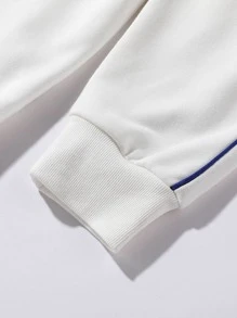 Chillumni 男士日式字母刺绣侧条纹长袖外出运动衫，白色运动衫，日式街头服饰，秋季 - 白色 - 查看 6