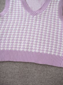 Houndstooth V-neck Sweater Vest - Multicolor - View 4