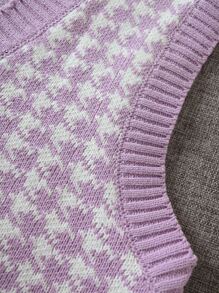 Houndstooth V-neck Sweater Vest - Multicolor - View 5