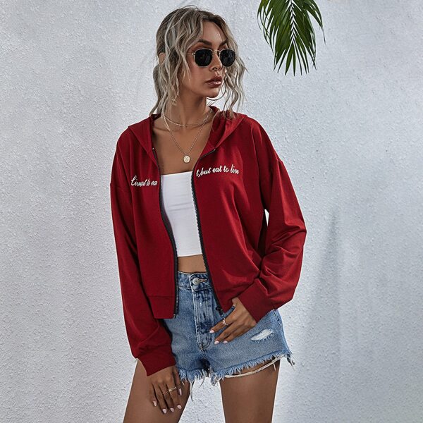 

Slogan Graphic Zip Up Hoodie, Burgundy