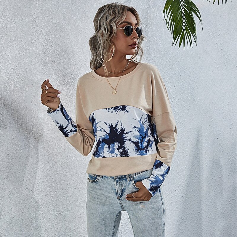 

Tie Dye Color Block Drop Shoulder Tee, Multicolor