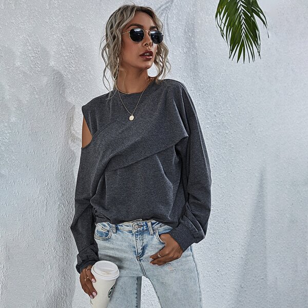 

Cut Out Drop Shoulder Wrap Sweatshirt, Dark grey