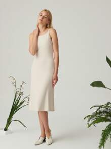 MOTF PREMIUM RAYON RIBBED SLIP DRESS - Beige - View 4