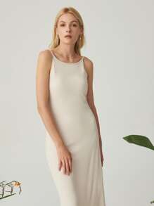 MOTF PREMIUM RAYON RIBBED SLIP DRESS - Beige - View 7