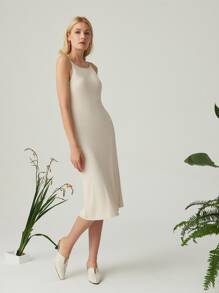 MOTF PREMIUM RAYON RIBBED SLIP DRESS - Beige - View 8