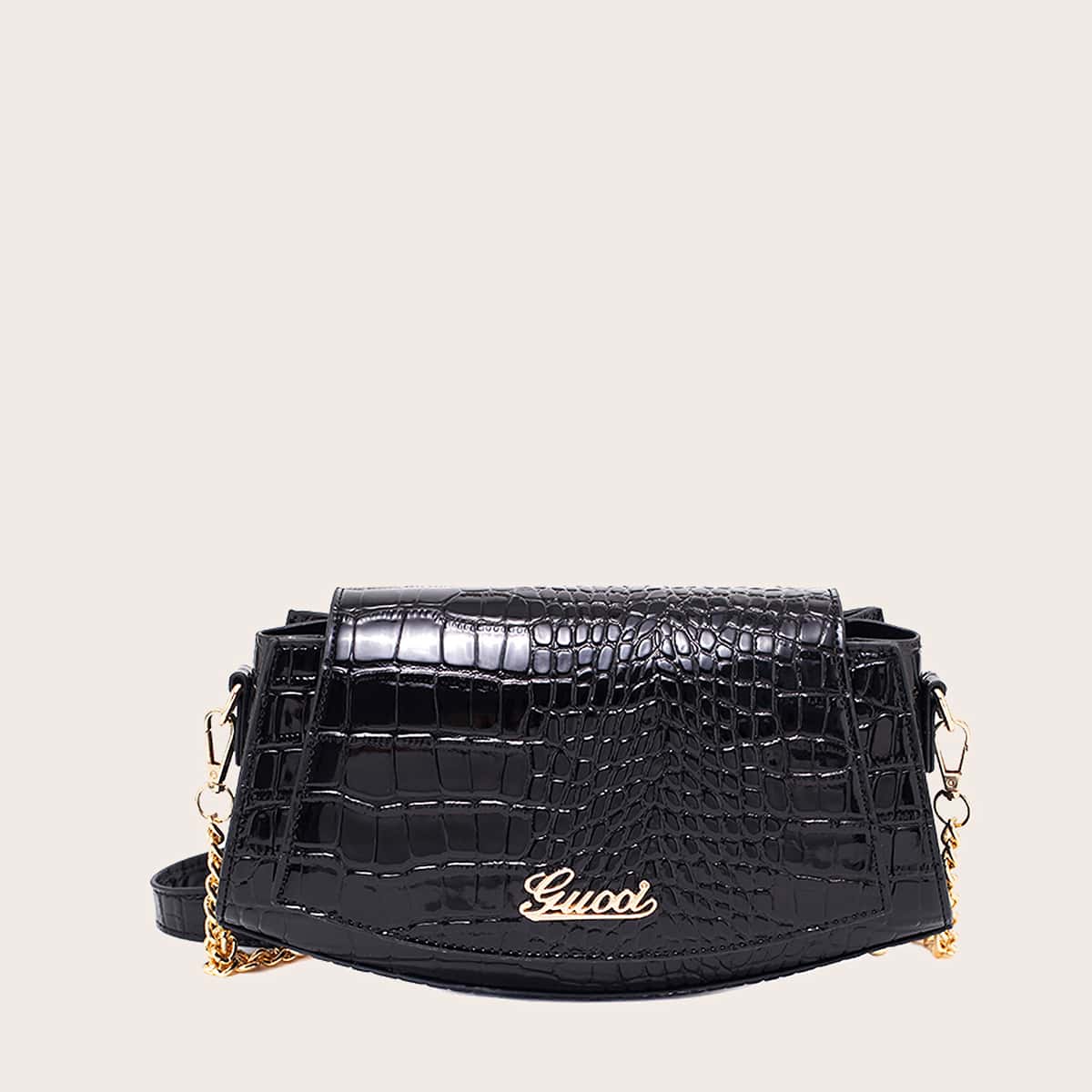 

Crocodile Chain Crossbody Bag, Black