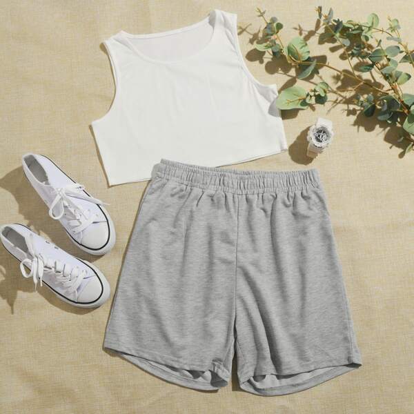 

Crop Tank Top With Track Shorts Lounge Set, Multicolor