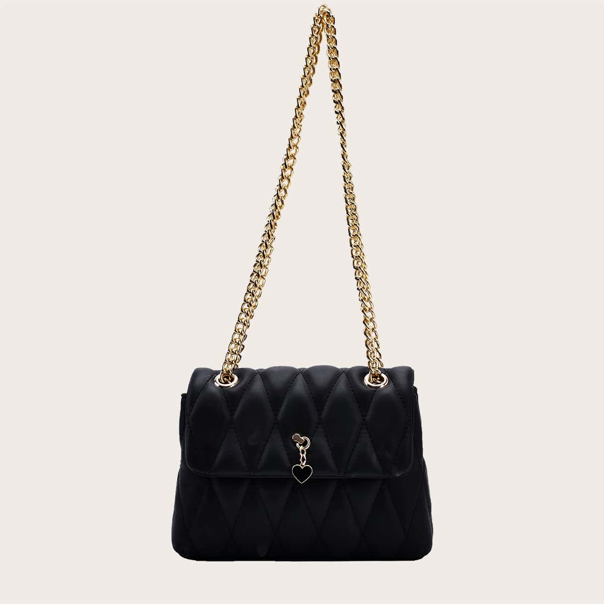 Quilted Chain Shoulder Bag, Black