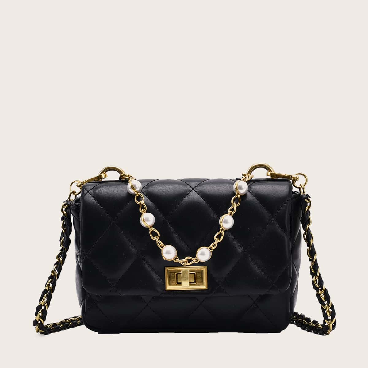 

Quilted Chain Crossbody Bag, Black