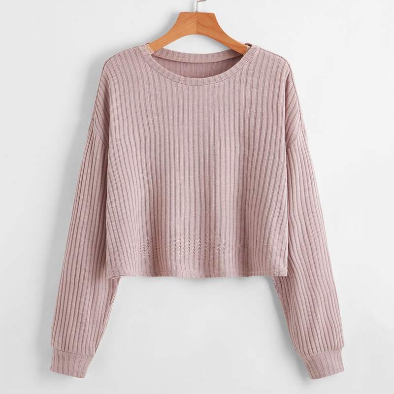 

Solid Ribbed Sweater, Dusty pink