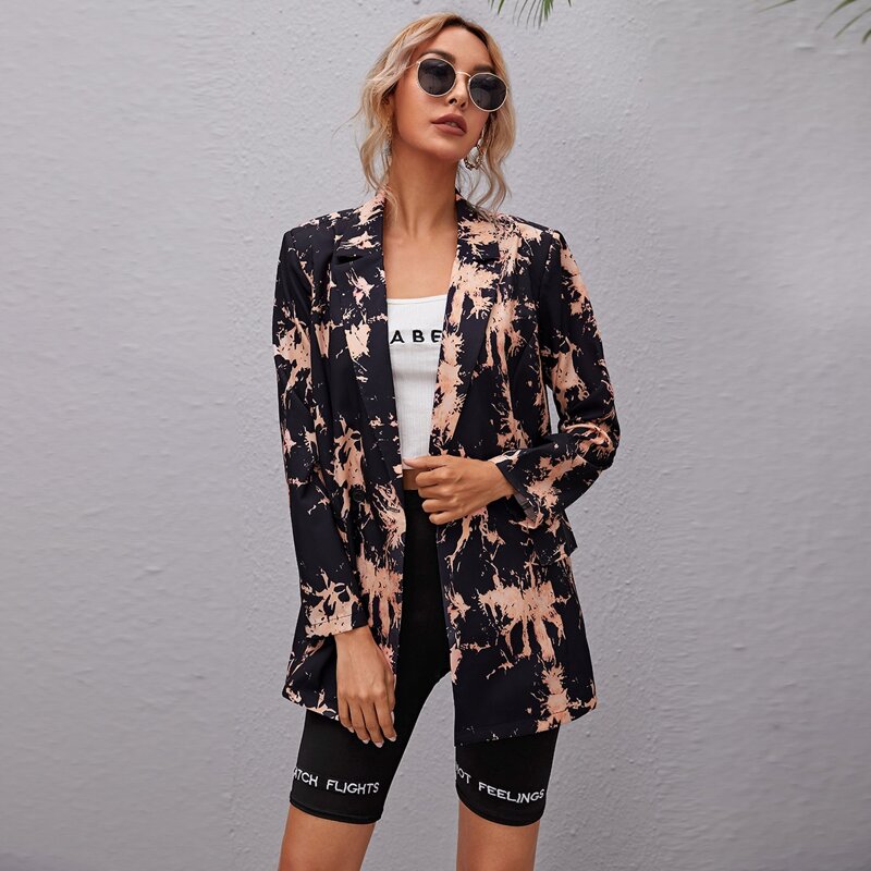 

Lapel Collar Tie Dye Double Button Blazer, Multicolor