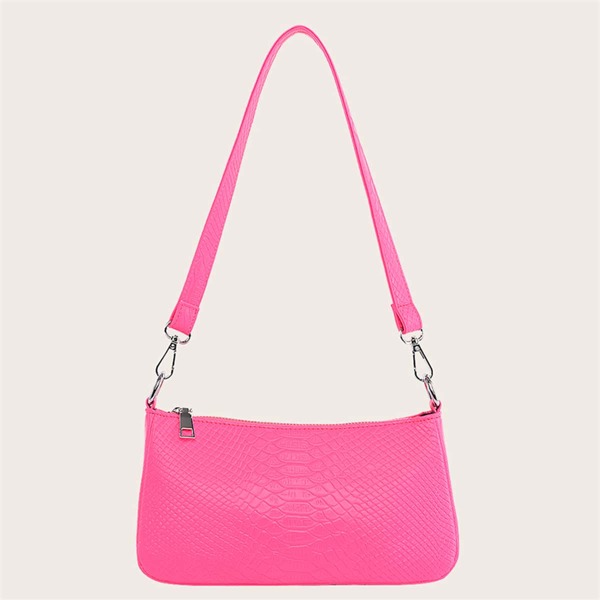 

Neon Hot Pink Croc Embossed Baguette Bag