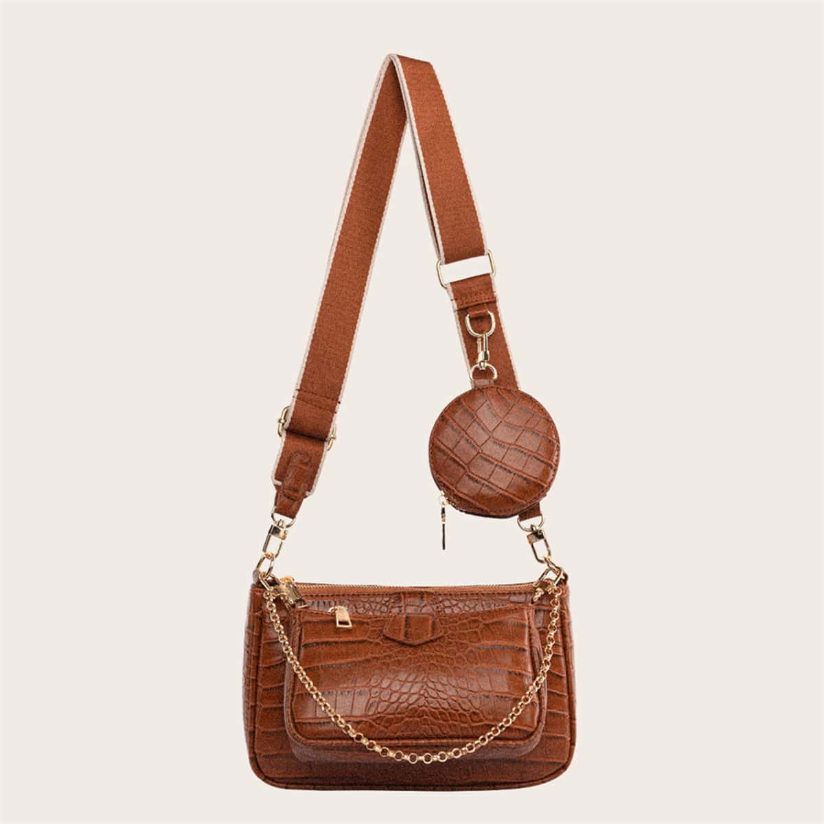 

3pcs Crocodile Crossbody Bag Set, Brown