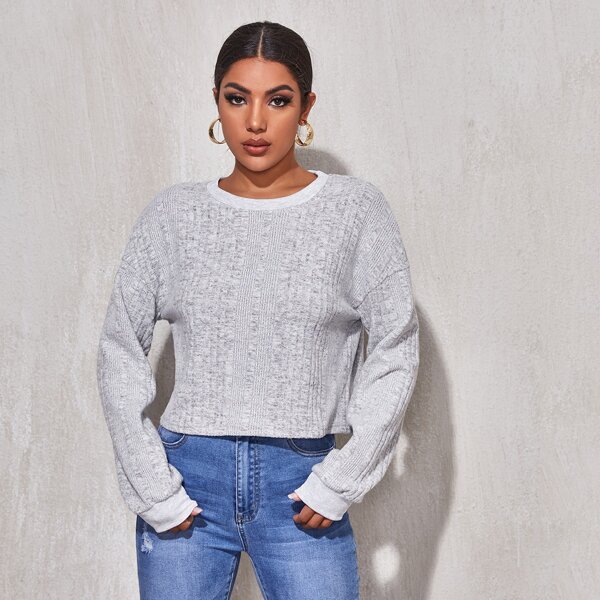 

Drop Shoulder Crew Neck Tee, Light grey