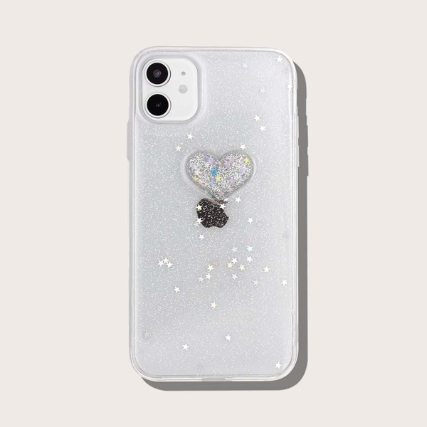 

3D Heart Decor Glitter iPhone Case, Silver