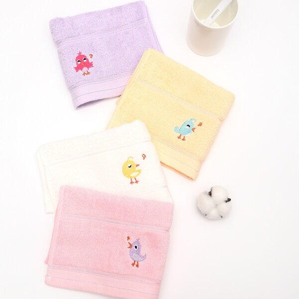 

1pc Kids Bird Embroidery Towel, Pink