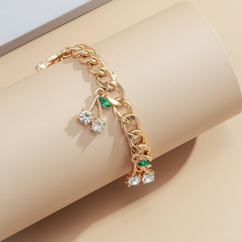 

Rhinestone Decor Cherry Charm Bracelet, Multicolor